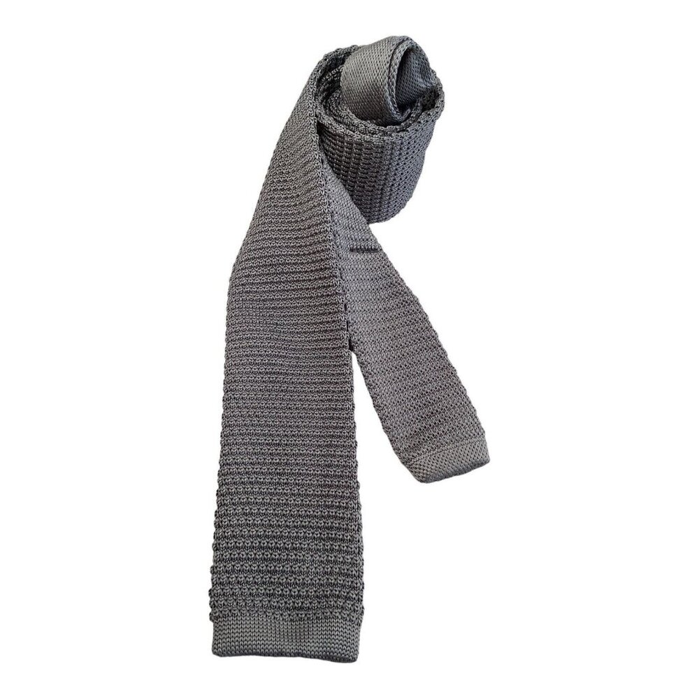 ZENIO Gray Solid Microfiber Knit Tie Hand Made W: 2" NWOT
